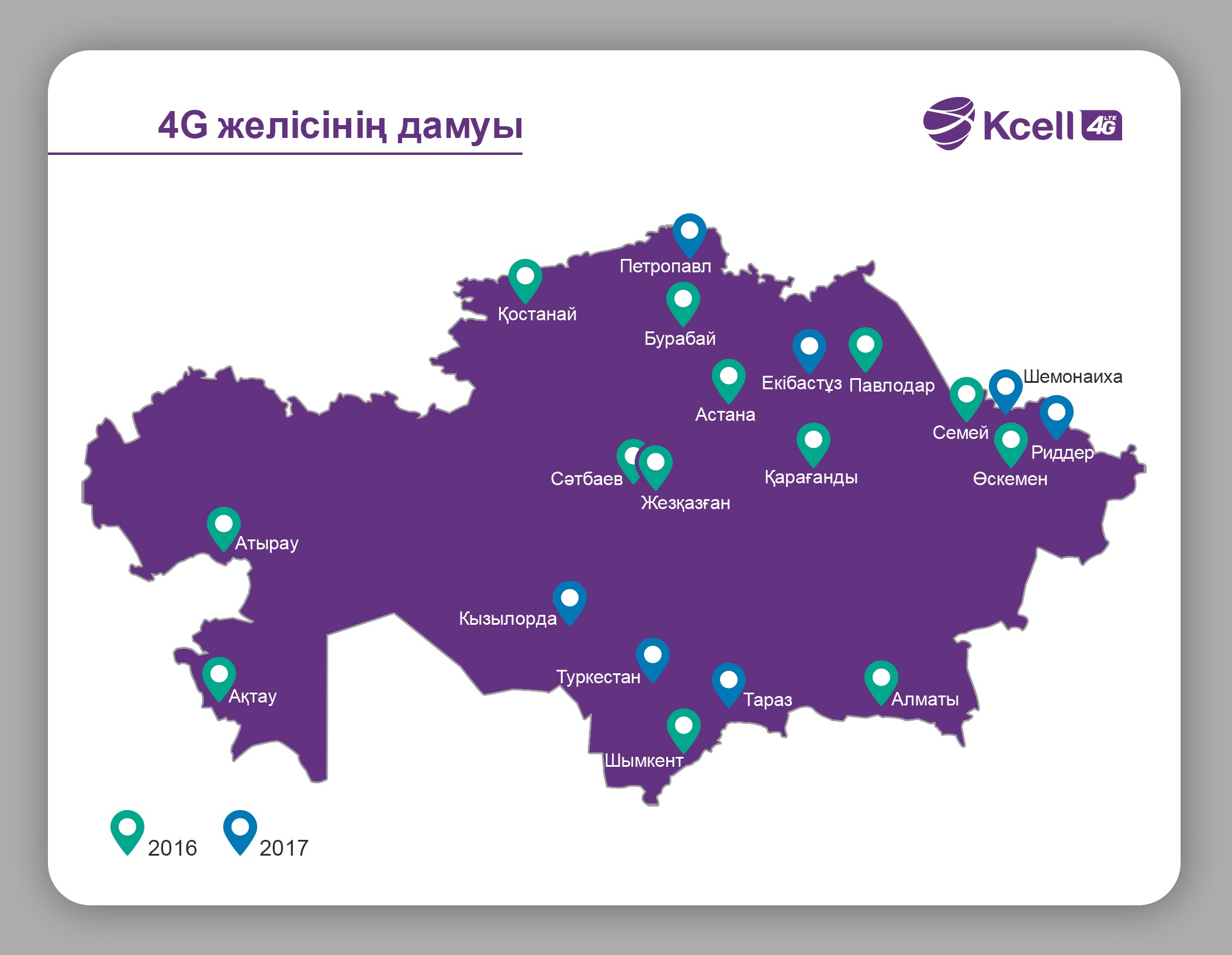 «Кселл» Қазақстанның тағы жеті қаласын 4G/LTE желісімен қамтыды