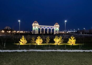 ТҮРКІСТАНДА ТҮНГІ ЖАРЫҚТАНДЫРУ ЖҰМЫСТАРЫ ЖҮРІП ЖАТЫР