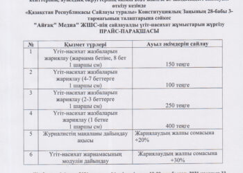 «Айғақ» Медиа» ЖШС-нің сайлауалды үгіт-насихат жұмыстарын жүргізу  ПРАЙС-ПАРАҚШАСЫ